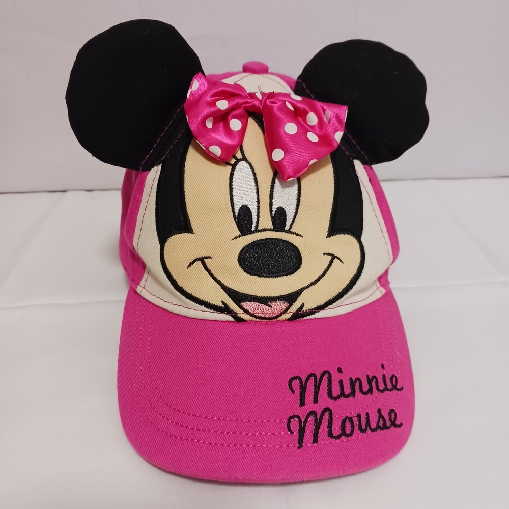 Disney Girls Minnie Mouse Pink Adjustable Cap with Lg Ears and Bow